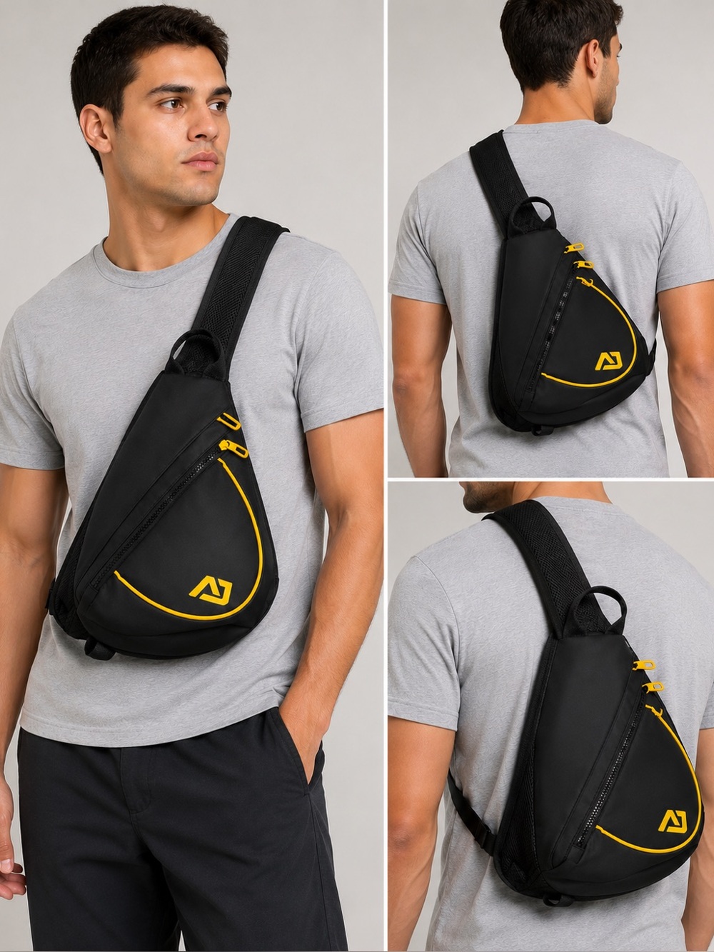Atley James‎ Harmon Sling Bag Crossbody Backpack Black Yellow Travel Daypack NWT